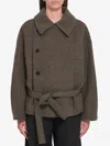 Lemaire Short Asymmetrical Bathrobe Coat In Green