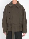 Lemaire Short Asymmetrical Bathrobe Coat In Green