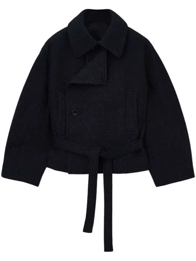 Lemaire Short Asymmetrical Bathrobe Coat In Black
