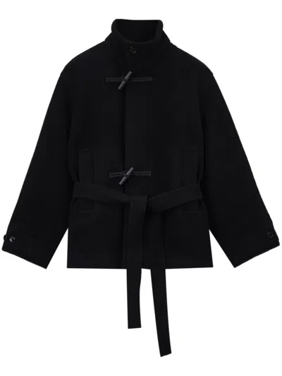 Lemaire Funnel Neck Duffle Coat In Black