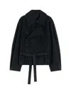 Lemaire Womens Black Belted Double-breasted Wool Coat