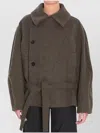 Lemaire Short Coat With Asymmetrical Button Panel In Brown