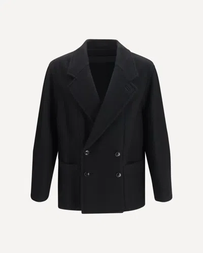 Lemaire Short Double-breasted Wool And Alpaca Coat In Black
