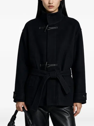 Lemaire Short Duffle Coat In Wool In Black