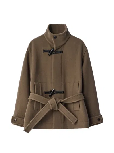 Lemaire Short Duffle Coat In Wool In Brown