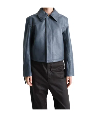 Lemaire Boxy Cropped Jacket In Blue