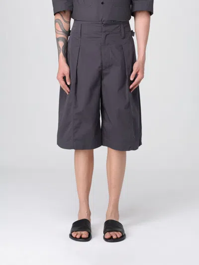 Lemaire Men Cotton Shorts With Maxi Pleats In Gray