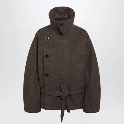 Lemaire Short Mud Felted Wool And Alpaca Wrap Coat In Burgundy