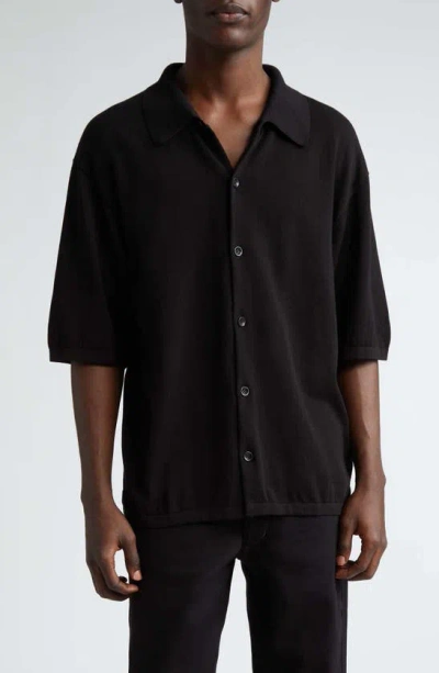 LEMAIRE SHORT SLEEVE COTTON KNIT BUTTON-UP SHIRT