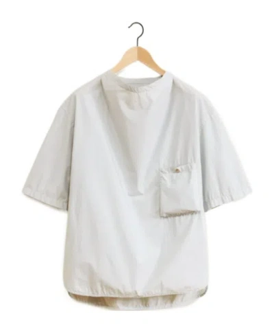 Lemaire Short Sleeve Draped Shirt In Gray