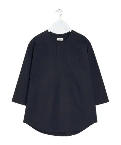 Lemaire Short Sleeve Henley Top In Caviar