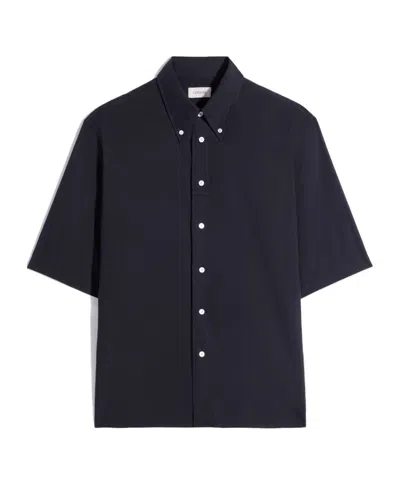 Lemaire Short Sleeve Shirt In Washed Cotton Muslin In Blue