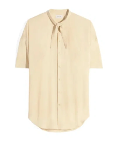 Lemaire Short Sleeve Shirt With Foulard In Washed Cotton Muslin In Neutral