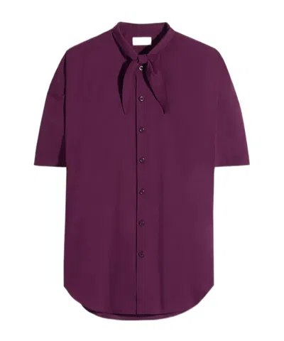 Lemaire Short Sleeve Shirt With Foulard In Washed Cotton Muslin In Purple