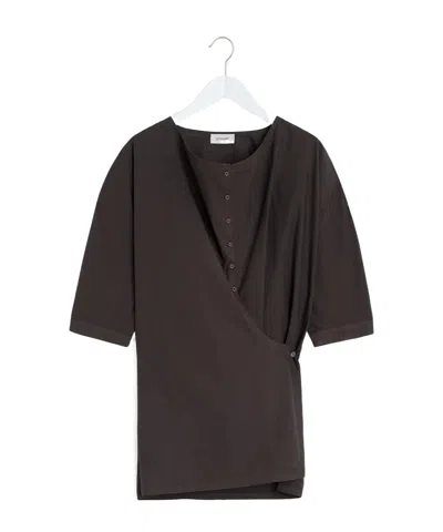 Lemaire Short Sleeve Twisted Shirt In Brown