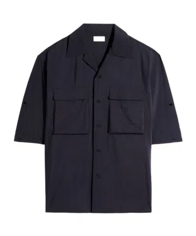 Lemaire Short Sleeve Utility Shirt In Washed Technical Cotton In Blue