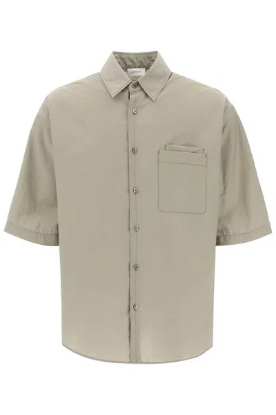 Lemaire Short-sleeved Cotton Fluid Shirt In Khaki