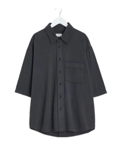 Lemaire Short-sleeved Denim Shirt In Black