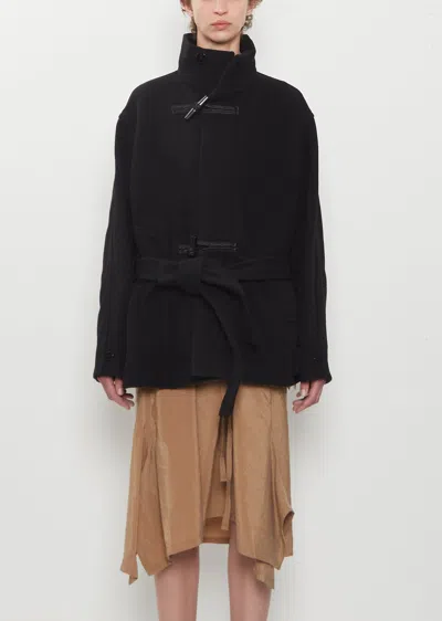 Lemaire Short Wool Duffle Coat In Black