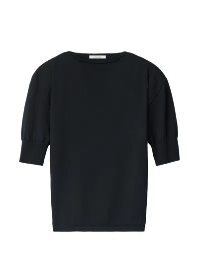 Lemaire Short-sleeve Sweater In Fine Merino Wool In Black