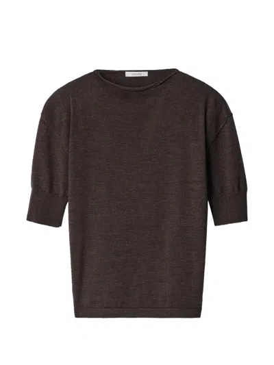 Lemaire Short-sleeve Sweater In Fine Merino Wool In Brown