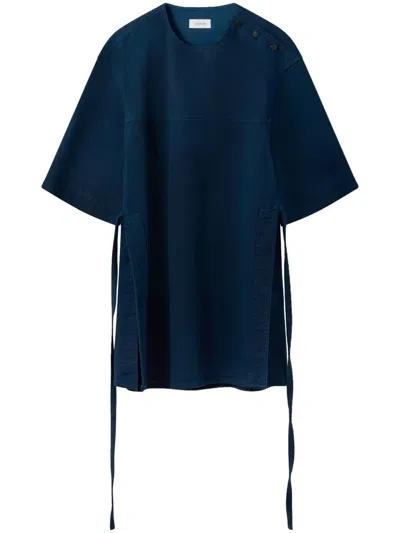 Lemaire Side-slit Cotton T-shirt In Blue