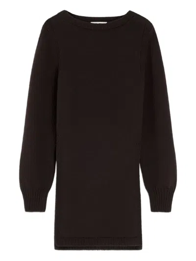 Lemaire Side-slit Crew-neck Sweater In Brown