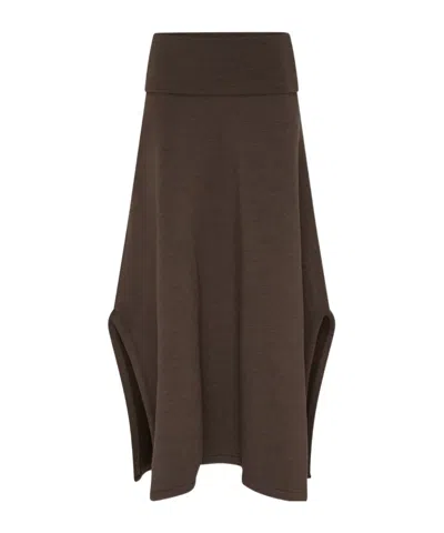 Lemaire Side-slit Waistband Skirt In Brown