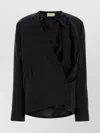 Lemaire Silk Blend Top With Draped Front And Long Sleeves In Black