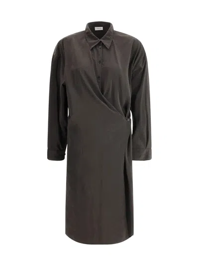 Lemaire Straight Collar Twisted Dress Dark Espresso In Brown