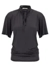 Lemaire Silk Crewneck Top With Knotted Scarf Detail In Black