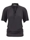 Lemaire Silk Crewneck Top With Knotted Scarf Detail In Black