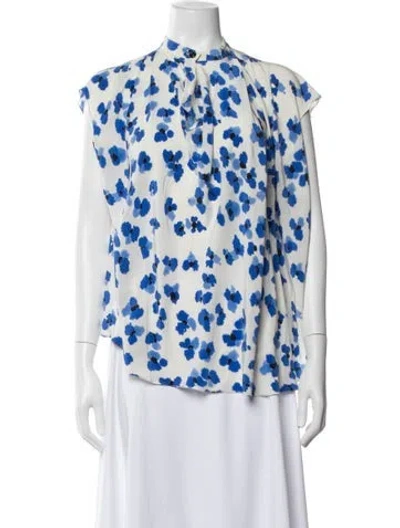 Pre-owned Lemaire Silk Floral Print Blouse In White