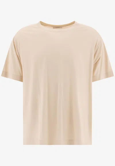 Lemaire Beige Silk T-shirt With Crew Neck And Short Sleeves In Neutral