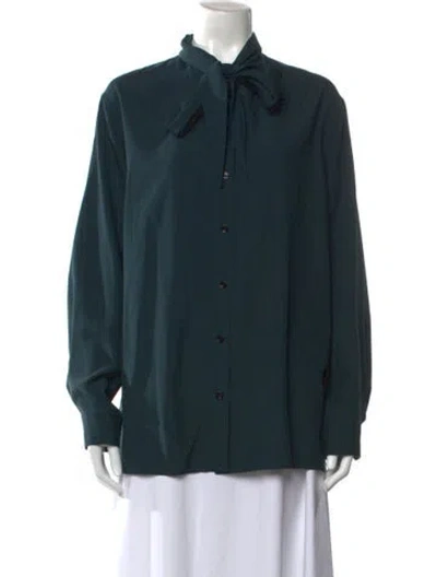 Pre-owned Lemaire Silk Tie Neck Blouse In Green