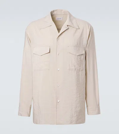 Lemaire Convertible Collar Shirt In Dry Silk In Neutral