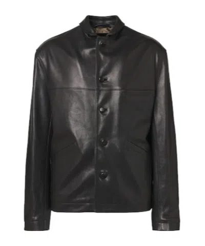 Lemaire Simple Leather Jacket In Black