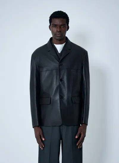 Lemaire Single-breasted Leather Blazer In Black
