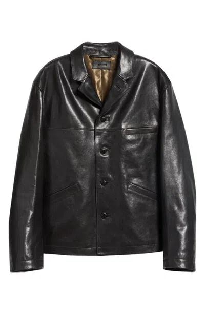 Lemaire Single Breasted Leather Jacket In Black
