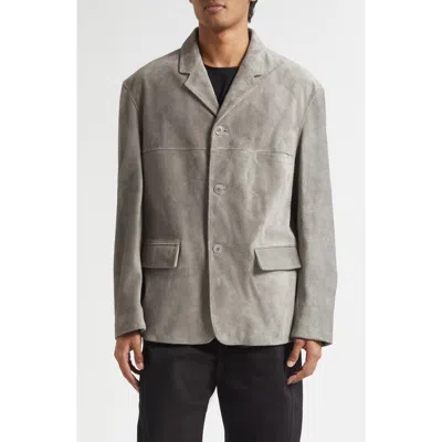 Lemaire Single Breasted Suede Jacket In Gray