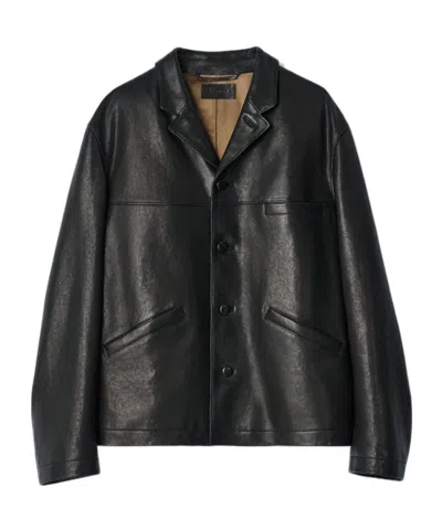 Lemaire Single-breasted Jacket In Grained Lambskin In Black