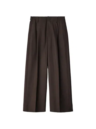 Lemaire Single-pleat Tailored Pants In Tropical Wool Blend In Brown