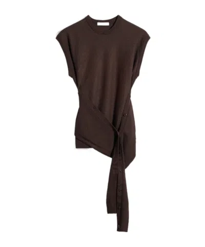 Lemaire Sleeveless Buttoned Top In Merino Blend In Brown