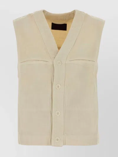 LEMAIRE SLEEVELESS CANVAS VEST FRONT POCKETS