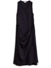 Lemaire Draped Midi Dress With Side Tie Details In Black