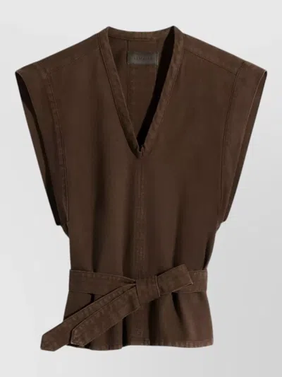 Lemaire Sleeveless V Neck Top Belted Waist In Multi