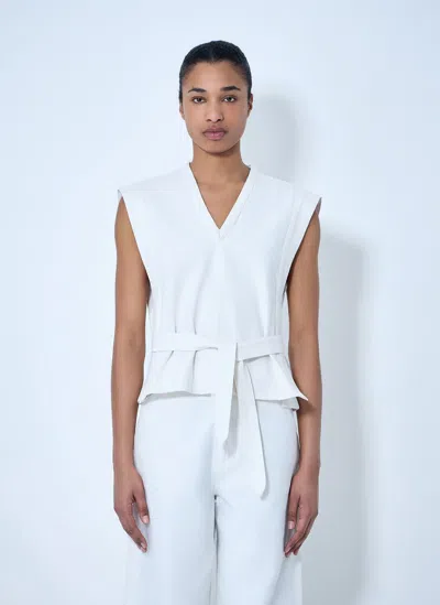 Lemaire Sleeveless V-neck Top With Belted Waist In White