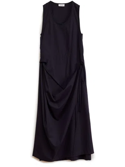 Lemaire Draped Midi Dress With Side Tie Details In Black