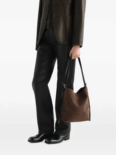 Lemaire Small Belted Tote Bag In Heavy Eco Cotton Canvas In Brown