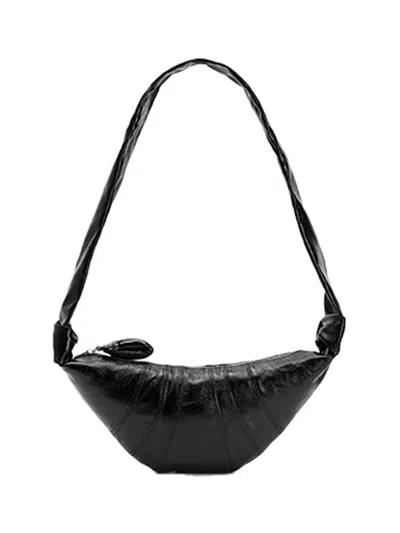 Lemaire Small Croissant Bag In Dark Green Coated Cotton In Black